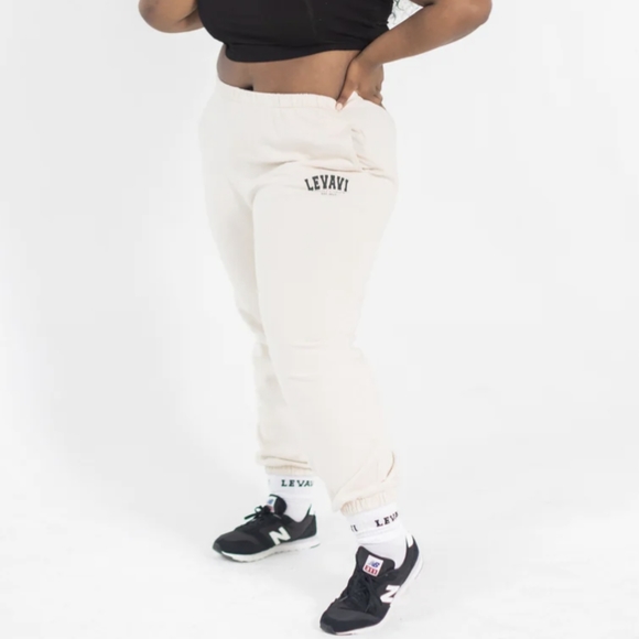 Levavi Varsity Club Made in USA Cotton Sweatpants Medium Bone - Picture 11 of 14